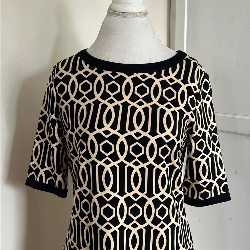 Jude Connally M | Black Beige Geometric Chain Link Print Knit Dress Made in USA - Picture 3 of 8